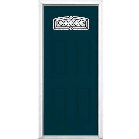 Halifax Camber Fan Lite Painted Smooth Fiberglass Prehung Front Door with Brickmold in Vinyl Frame