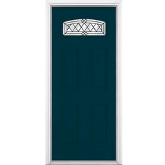 Halifax Camber Fan Lite Painted Smooth Fiberglass Prehung Front Door with Brickmold in Vinyl Frame