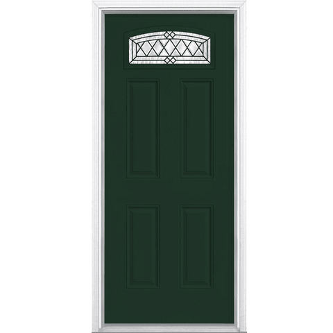 Halifax Camber Fan Lite Painted Smooth Fiberglass Prehung Front Door with Brickmold in Vinyl Frame