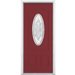 New Haven Three Quarter Oval Lite Painted Smooth Fiberglass Prehung Front Door with Brickmold