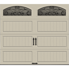 R-Value Intellicore Insulated Sandstone Garage Door with Wrought Iron Window